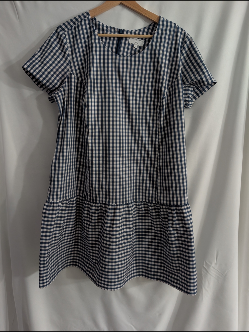 Universal Standard Navy and White Gingham Short Sleeve Dress